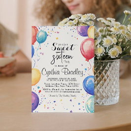 Söta 16-årsfest Jag Ballonger Inbjudningar