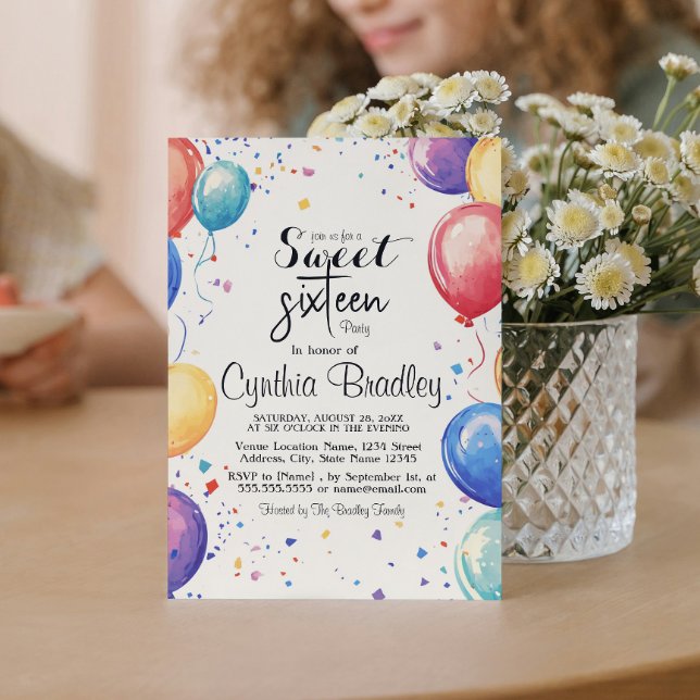 Söta 16-årsfest Jag Ballonger Inbjudningar (Skapare uppladdad)