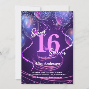 Söta 16-årsfirande flickiga glamourballonger inbjudningar