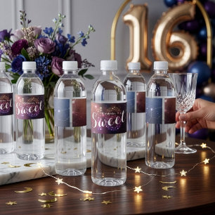Söta 16-årsfödelsedagsfest Stjärnkonstellationer Vattenflaskor Etikett