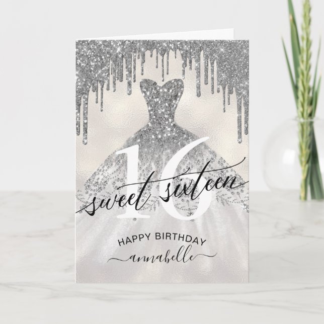Söta 16-årsjubileum Silver Glitter Kort (Framsida)