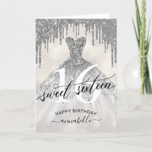Söta 16-årsjubileum Silver Glitter Kort