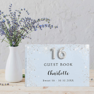 Söta 16 baby blue silver-miniatyrdiagram gästböcker