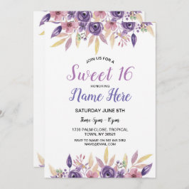 Söta 16 blom- födelsedagsfestlavendelblommor inbjudningar