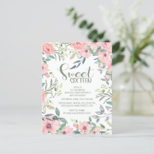 Söta 16 Blush Rosa Blommor Sage Gröna blad Vykort