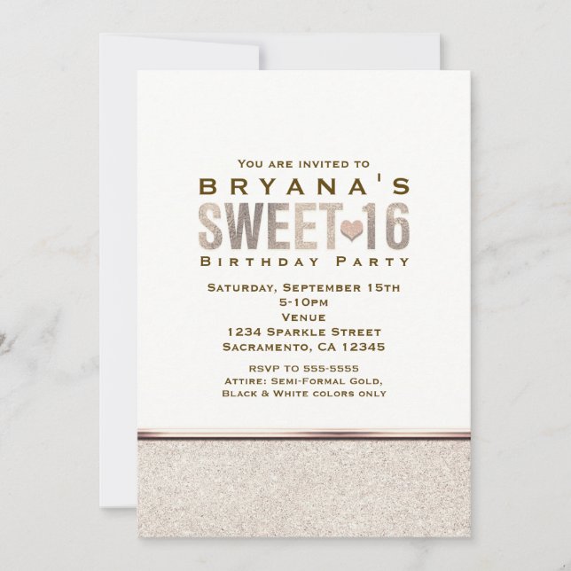 SÖTA 16 Champagne Glitter Glam Fests Inbjudningar (Framsida)