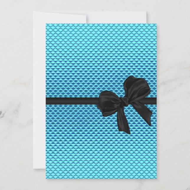 Söta 16-dagars glam Blå Glitter svart bladet Inbjudningar (Framsida)