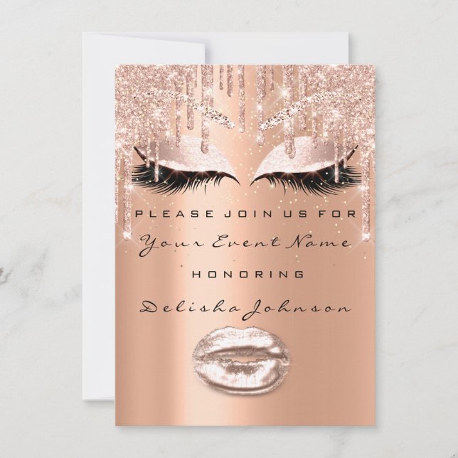 Söta 16:e Glitter Möhippa Makeup Ro Cooper Drips Inbjudningar (Framsida)