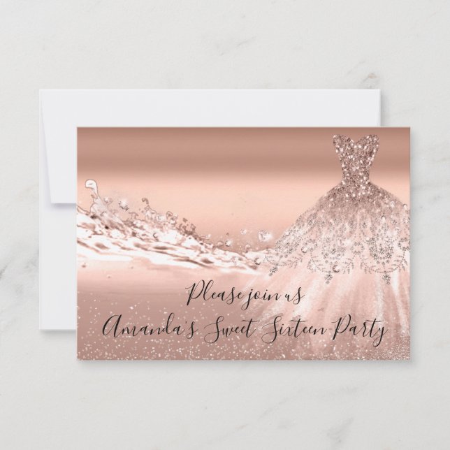 Söta 16:e Party-Ro-Glitter-Möhippan i Guld Inbjudningar (Framsida)