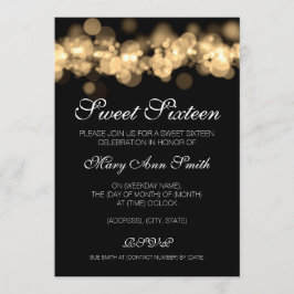 Söta 16 Födelsedagsfest Guld Bokeh Ljus Inbjudningar