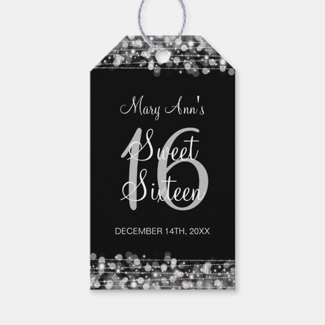 Söta 16 Födelsedagsfester Silver Presentetikett (Framsidan)