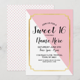 Söta 16 Födelsedagsfesters Rosa Guld Elegant punkt Inbjudningar