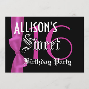 Söta 16 födelsedagspresent Faux Fuchsia Rosa Bow Inbjudningar