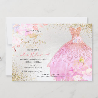 Söta 16 Glitter Gown Ombre Rosa Guld inbjudan
