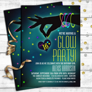 Söta 16 Glow Party-inbjudningar Inbjudningar