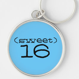 Söta 16 Keychain i turkos och svart Rund Silverfärgad Nyckelring