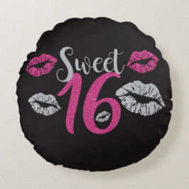 Söta 16 kyssar för Glittery rosasilver Rund Kudde