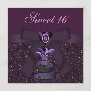 Söta 16 Lila Diva Cake & Juvelhjärtans Inbjudnings Inbjudningar
