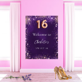 Söta 16 lila glitter-miniatyrbilder välkomnas poster