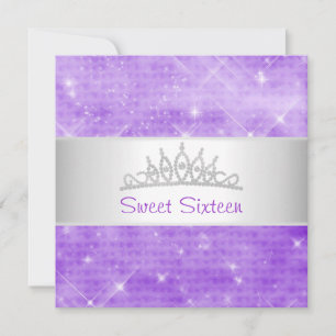 Söta 16 Lila Glitter Silver judisk Tiara Party 1 Inbjudningar