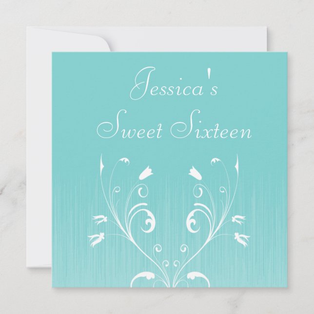 Söta 16 ljusblåa blommor från födelsedagen inbjudningar (Framsida)
