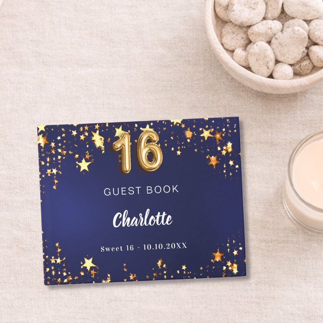 Söta 16 marinblå guld-stjärnor gästböcker (Skapare uppladdad)