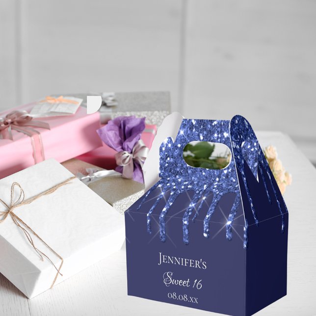 Söta 16 marinblåvita droppar i glitter presentaskar (Skapare uppladdad)