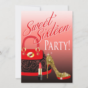 Söta 16 Party Glitter Stiletto Purse & Lipstick Inbjudningar