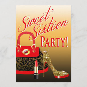 Söta 16 Party Glitter Stiletto Purse & Lipstick Inbjudningar