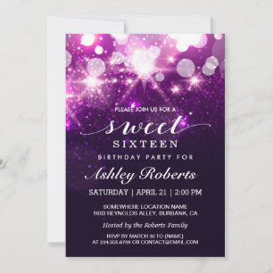Söta 16 Party Trendig Lila Glitter Sparkles Inbjudningar