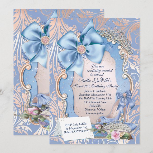 Söta 16 Quinceanera partyinbjudningar Inbjudningar (Fram/baksida)