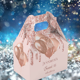 Söta 16 ro  glitter-ballonger i guld presentaskar