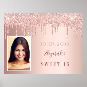 Söta 16 ro guld glitter-droppar, foto poster