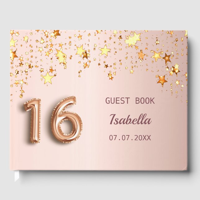Söta 16 ro guld rosa stjärnor gästböcker (Framsida)
