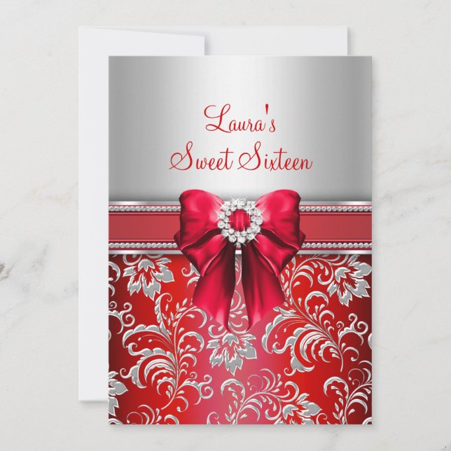 Söta 16 Röda böjar och Gnistra Diamantmeddelanden Inbjudningar (Framsida)
