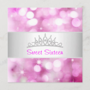 Söta 16 Rosa Bubbles Silver judel Tiara Party 18 Inbjudningar