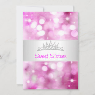 Söta 16 Rosa Bubbles Silver judel Tiara Party 18 Inbjudningar