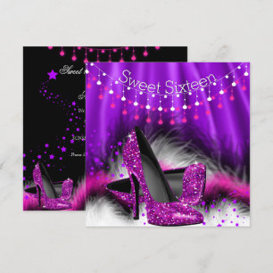 Söta 16 Rosa Lila Stjärnor Höga Klackar Party Inbjudningar