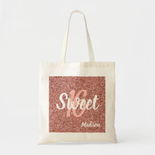 Söta 16 Rosa ros-Glitter-Personligen Tygkasse