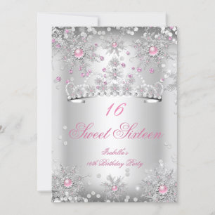 Söta 16 Rosa Snöflingor Silver Vinter Värld Inbjudningar