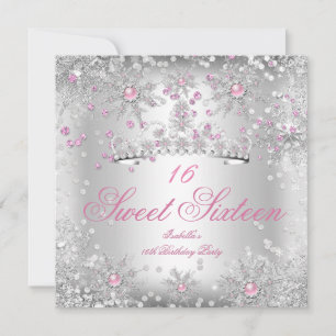 Söta 16 Rosa Snöflingor Silver Vinter Värld Inbjudningar