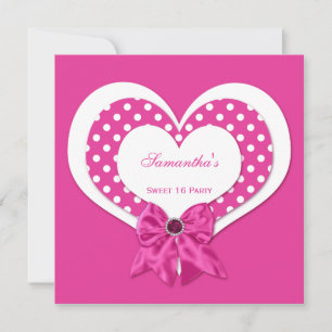 Söta 16 Rosa Vita örter Rosa judar Polka dots Inbjudningar