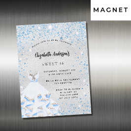 Söta 16 silver blå gnistor party-lyx magnetisk inbjudningskort