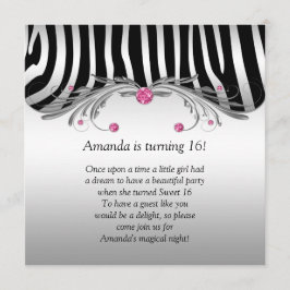 Söta 16 Silver Black Zebra FAUX Rosa judar Bling Inbjudningar