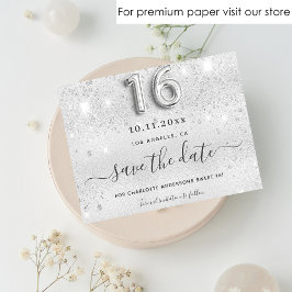 Söta 16 silver glitter gnistrar save the date flygblad