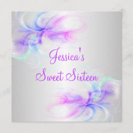 Söta 16 Silver och Rosa Lila Blue Swirls Inbjudningar