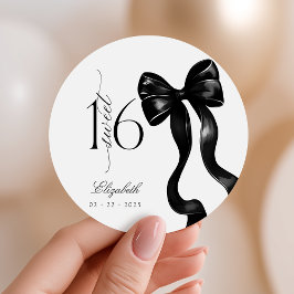 Söta 16 Svart Bow Party-fästare Runt Klistermärke