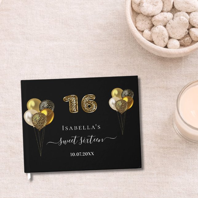 Söta 16 svarta guld leopardtryckta ballonger gästböcker (Skapare uppladdad)