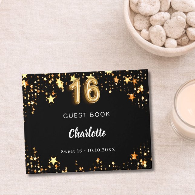 Söta 16 svarta guld-stjärnor gästböcker (Skapare uppladdad)