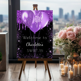 Söta 16 svarta lila glitter välkomstballonger